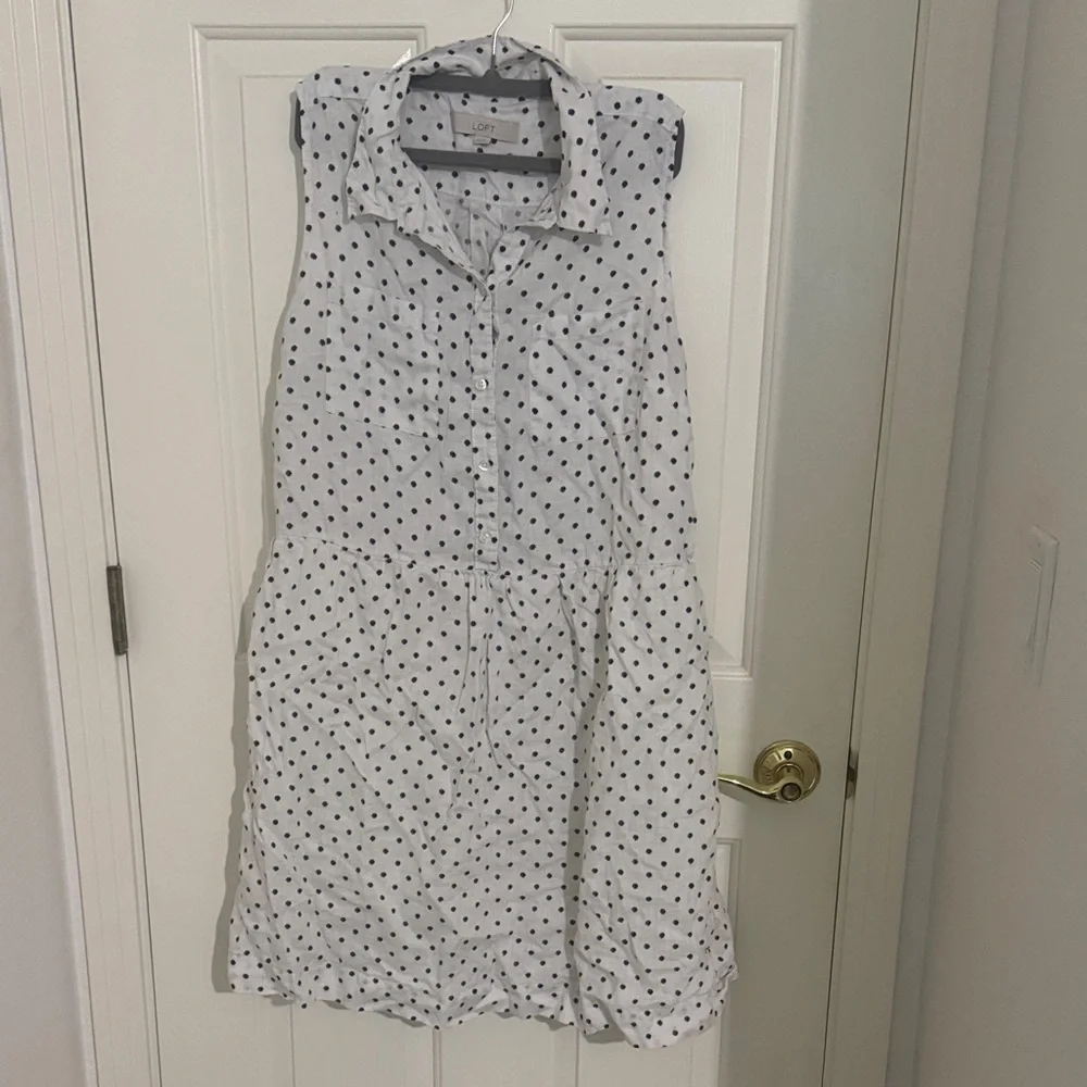 LOFT Linen Polka Dot Sleeveless Dress - Picture 3 of 6